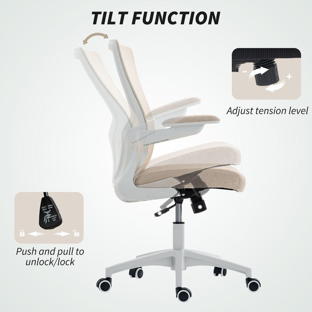 Ergonomic Office Chair, Swivel Desk Chair with Adjustable Lumbar Support, Headrest and Height, Flip-up Armrests, Beige