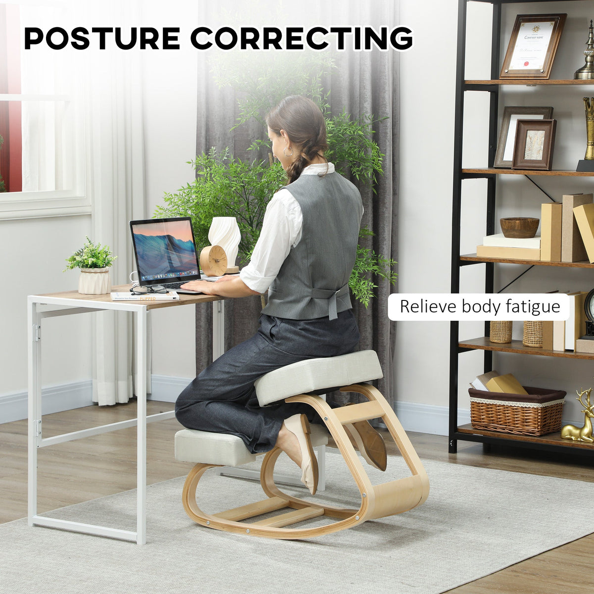 Ergonomic Kneeling Chair, Wood Kneel Stool with Thick Pads, Desk Knee Chair, Improve Posture, Black