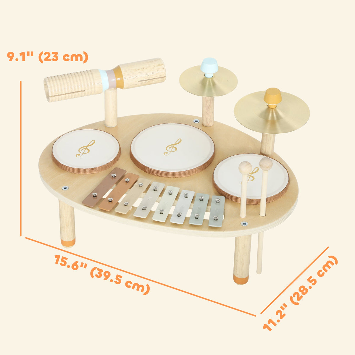 Toddler Drum Set, 4-in-1 Musical Instruments for Kids 2+, Gifts for Girls Boys Birthday, Natural Wood
