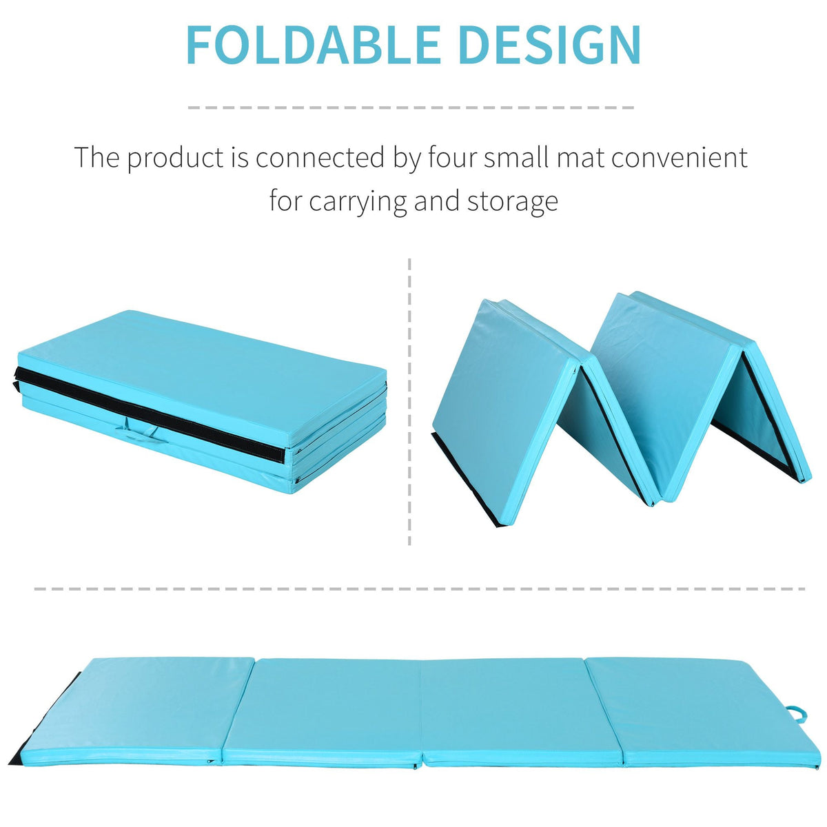 4'x8'x2" Folding Gymnastics Tumbling Mat, Exercise Mat with Carrying Handles for Yoga, MMA, Martial Arts, Stretching, Core Workouts, Light Blue