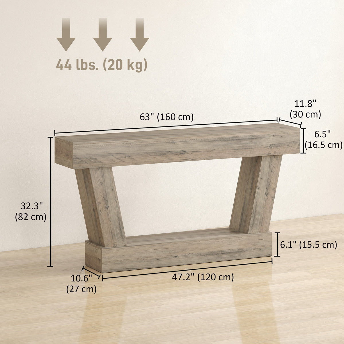 63 Inch Vintage Console Table, Narrow Entryway Table with Open Shelf for Living Room, Dark Brown