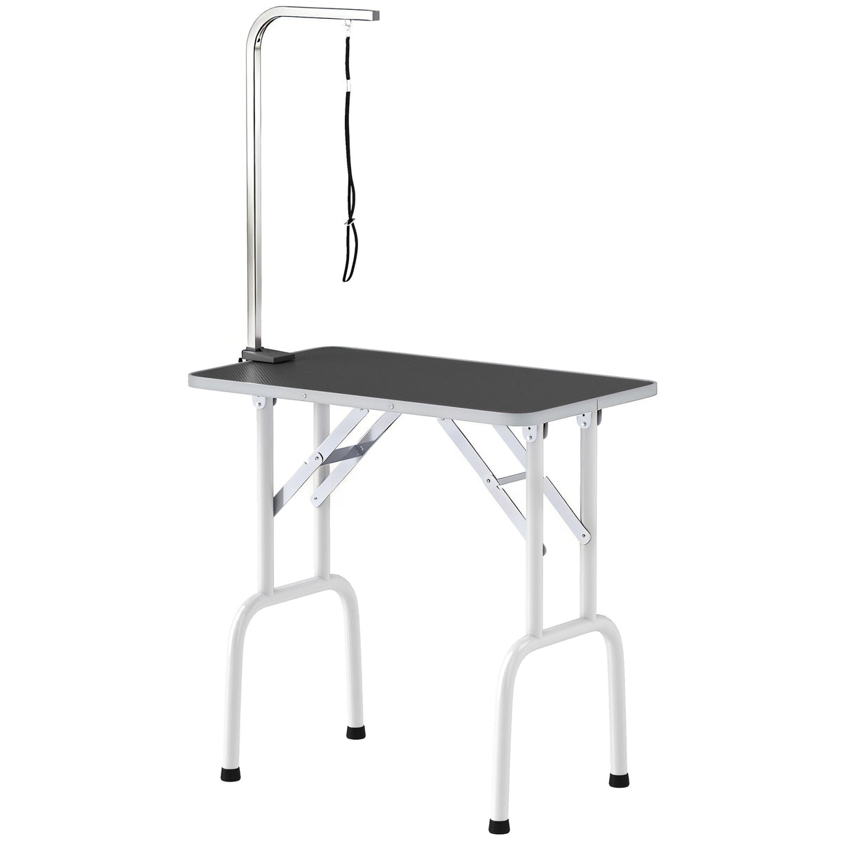Foldable Pet Grooming Table for Dogs Cats with Adjustable Arm, Non-slip Surface, Black