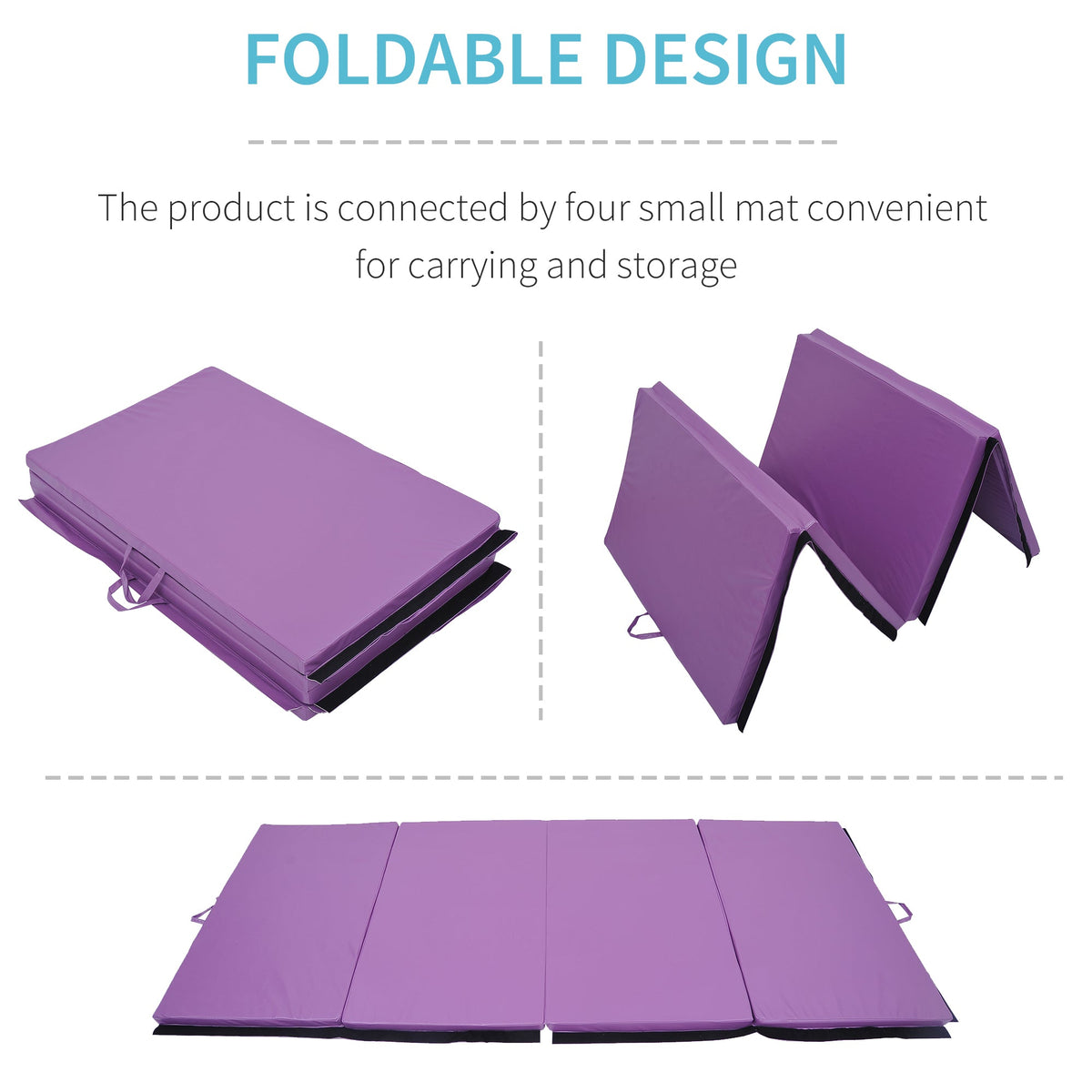 4'x10'x2" Folding Gymnastics Tumbling Mat, Exercise Mat with Carrying Handles for Yoga, MMA, Martial Arts, Dark Blue