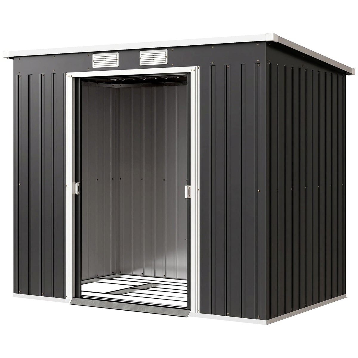 7' x 4' Galvanised Steel Garden Shed, with Foundation Kit - Green