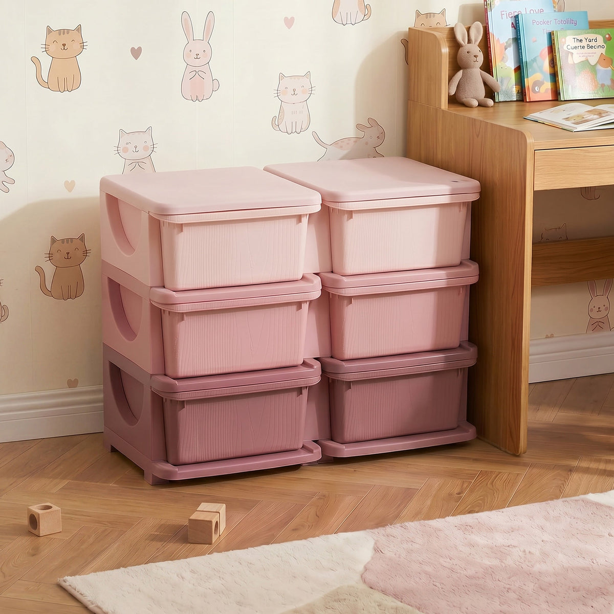 3 Tier Kids Toy Organizer and Storage Bins with 6 Plastic Drawers, Blue