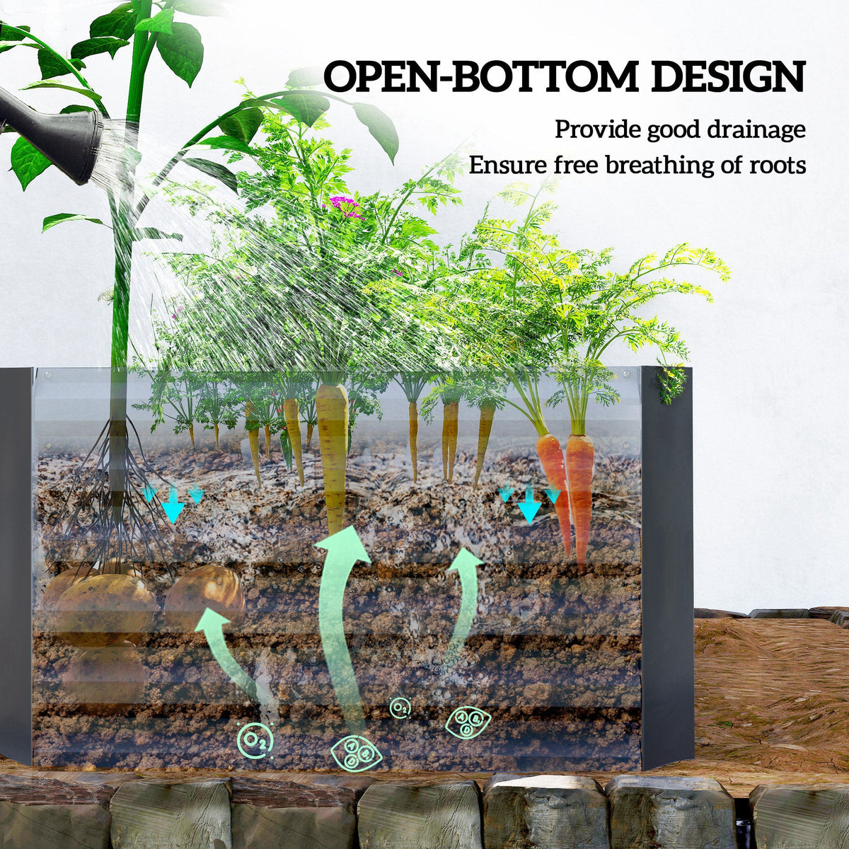 6' x 3' x 2' Raised Garden Bed, Galvanized Planter Box for Growing Flowers, Herbs and Vegetables, Brown