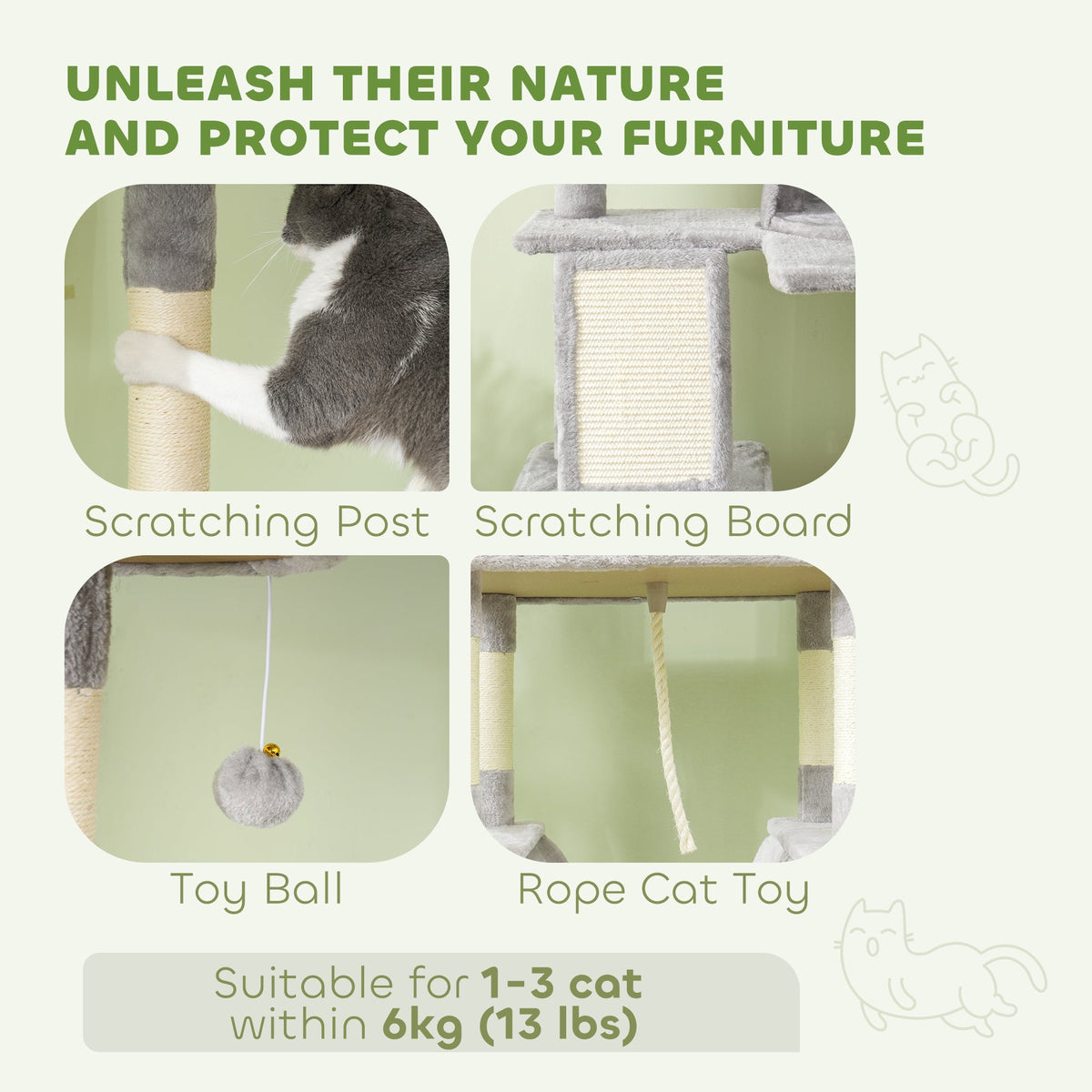 81" Large Cat Tree w/ Scratching Posts, Condos, Beds, Hammocks, Jumping Platforms, Toy Balls, Rope Cat Toy, Beige