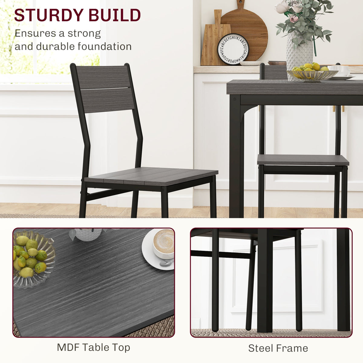 Dining Table Set for 2, 3 Piece Kitchen Table and Chairs with Metal Legs for Small Spaces, Natural Wood