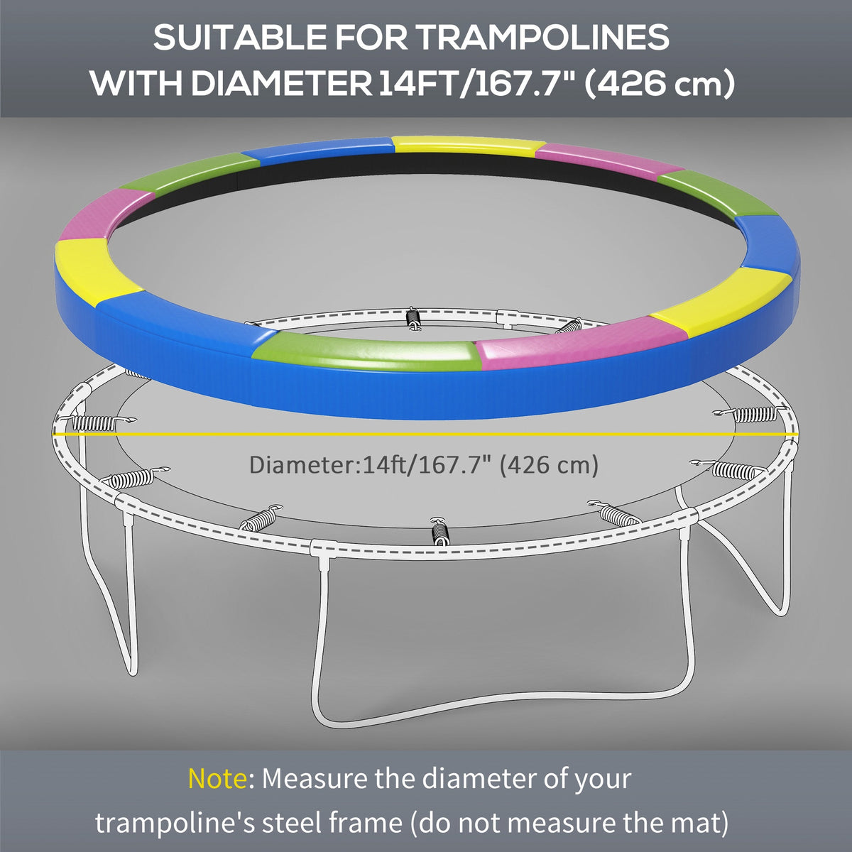 14FT Trampoline Spring Cover, Trampoline Pad Replacement, Waterproof and Tear-Resistant, All-Weather Trampoline Accessories, Multi-Colored