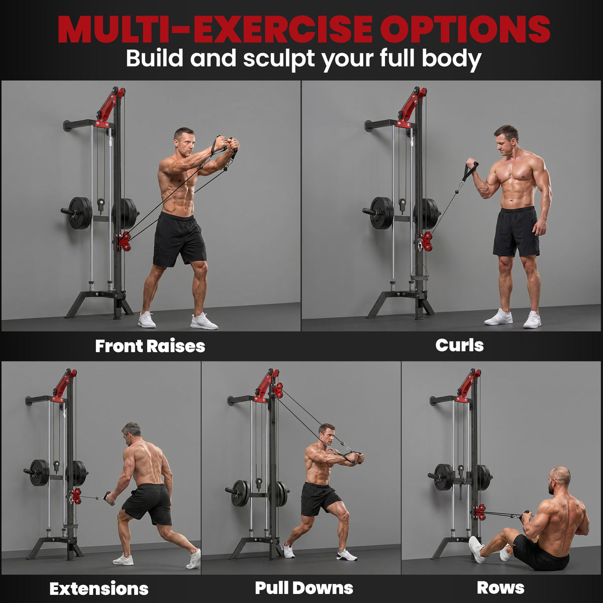 Wall Mount Cable Station, 16 Positions Adjustable Pulley Machine, Cable Crossover Machine with Handle Bar