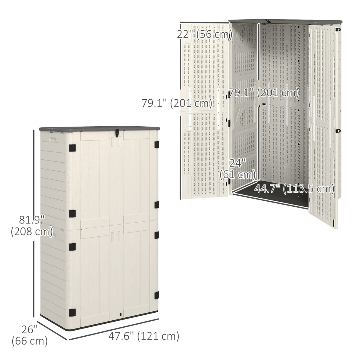 185 Gallon Outdoor Storage Cabinet with Openable Top and Lockable Doors for Lawnmower, Trash Can, Patio Accessories