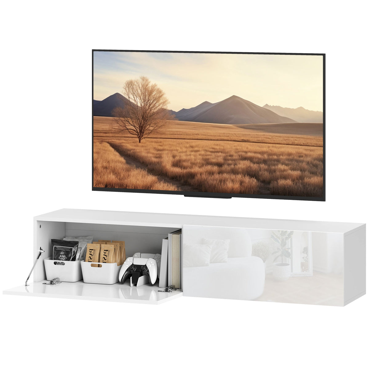 Hunter Floating TV Stand with Storage Cupboards for TVs up to 65 Inches-White