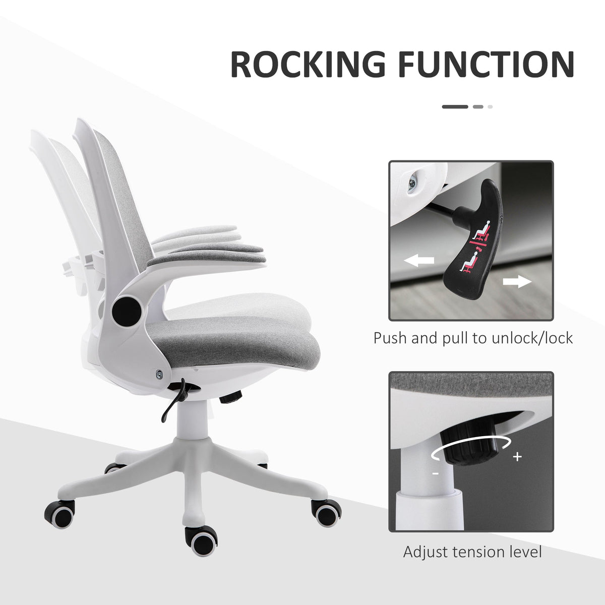 360° Swivel Office Chair Task Chair, Breathable Fabric Computer Chair with Flip-up Arms and Adjustable Height, Grey
