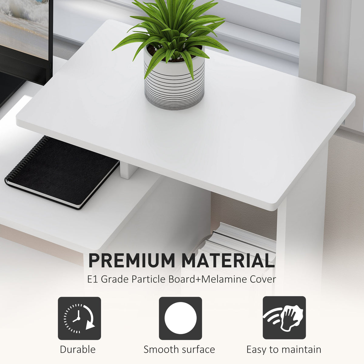 Computer Desk with Sliding Keyboard Tray Storage Drawer Shelf Home Office Workstation Grey