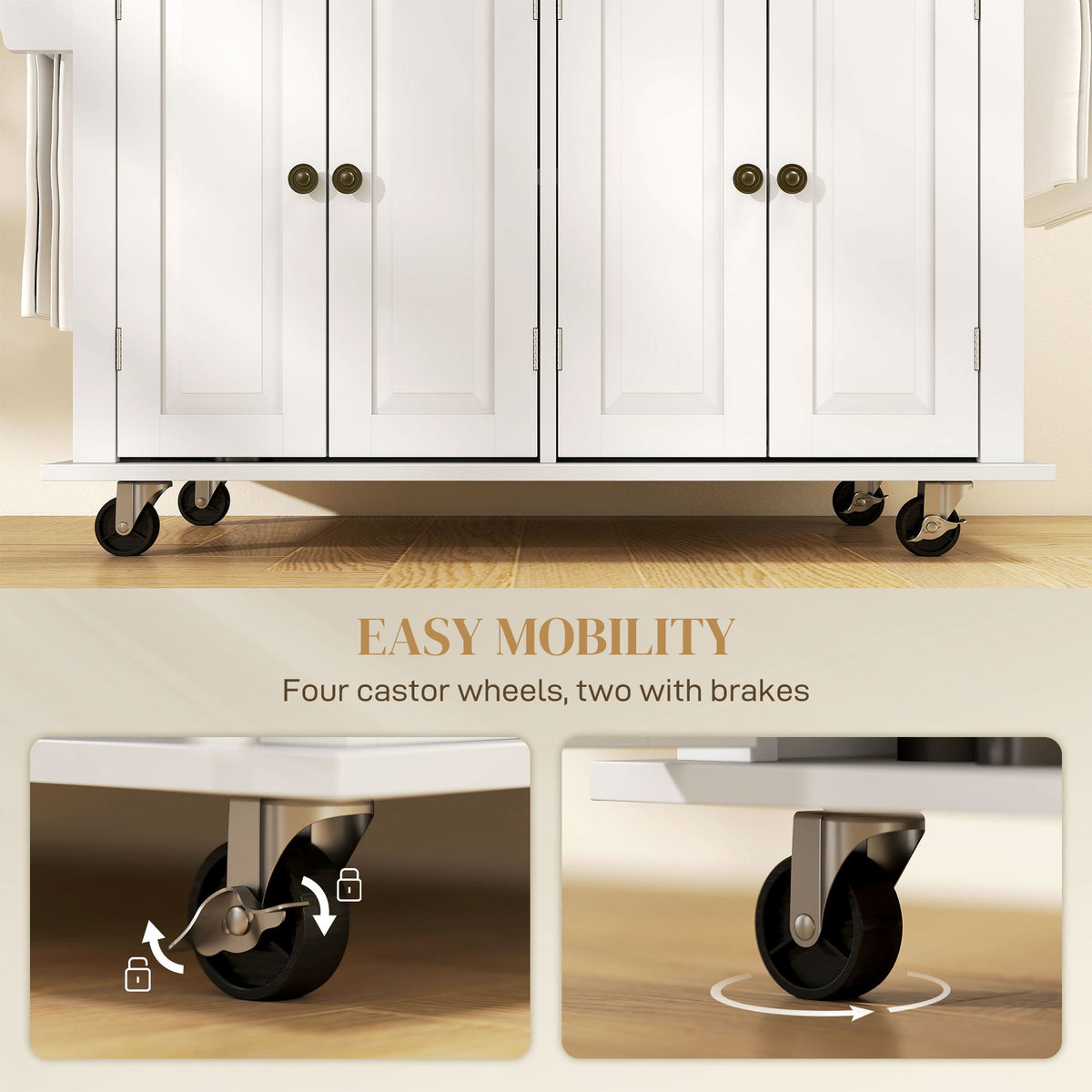Kitchen Island with Storage, Rolling Trolley Cart with Rubber Wood Top, Spice Rack, Towel Rack, Brown Oak