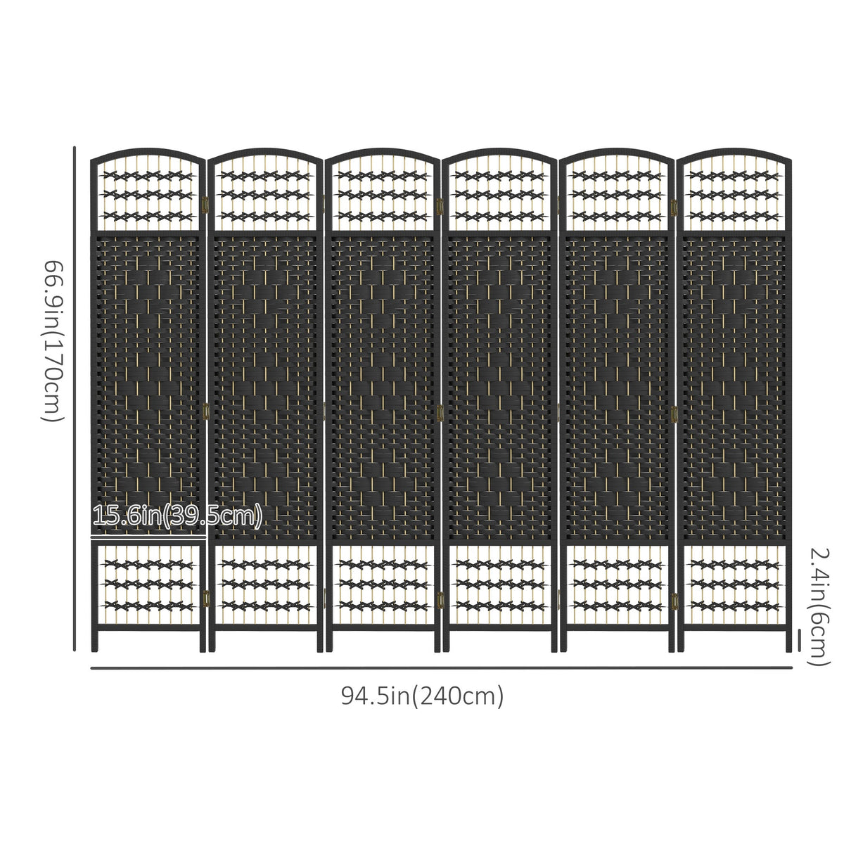 4 Panel Folding Room Divider, Portable Privacy Screen, Wave Fiber Room Partition for Home Office, Black