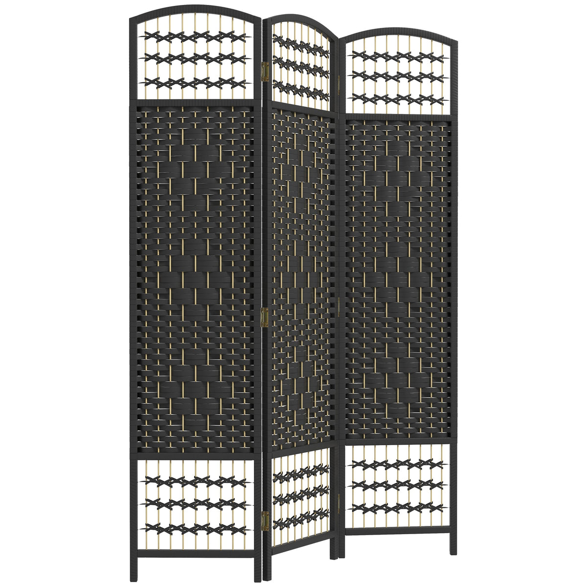 4 Panel Folding Room Divider, Portable Privacy Screen, Wave Fiber Room Partition for Home Office, Black