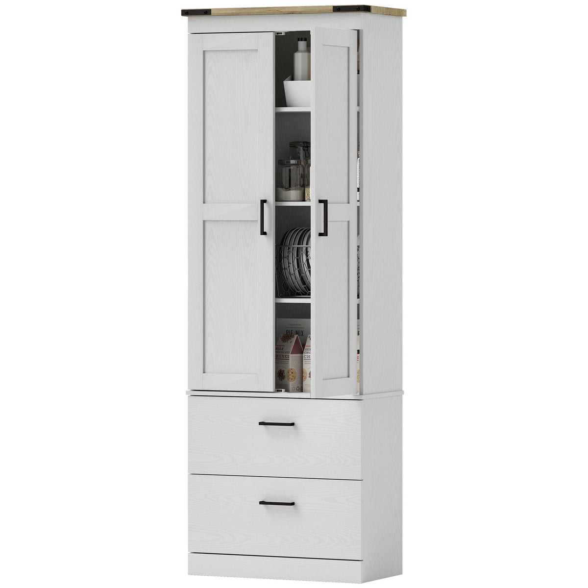 67" Tall Kitchen Pantry Storage Cabinet, Kitchen Pantry Cabinet with Doors, Drawers and Adjustable Shelves, Black