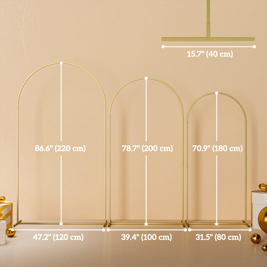 Wedding Arch, 7/6.5/6 ft Metal Balloon Arch Backdrop Stand Set of 3 for Birthday Party, Bridal Shower, Graduation, Ceremony, Banquet Decorations, Gold
