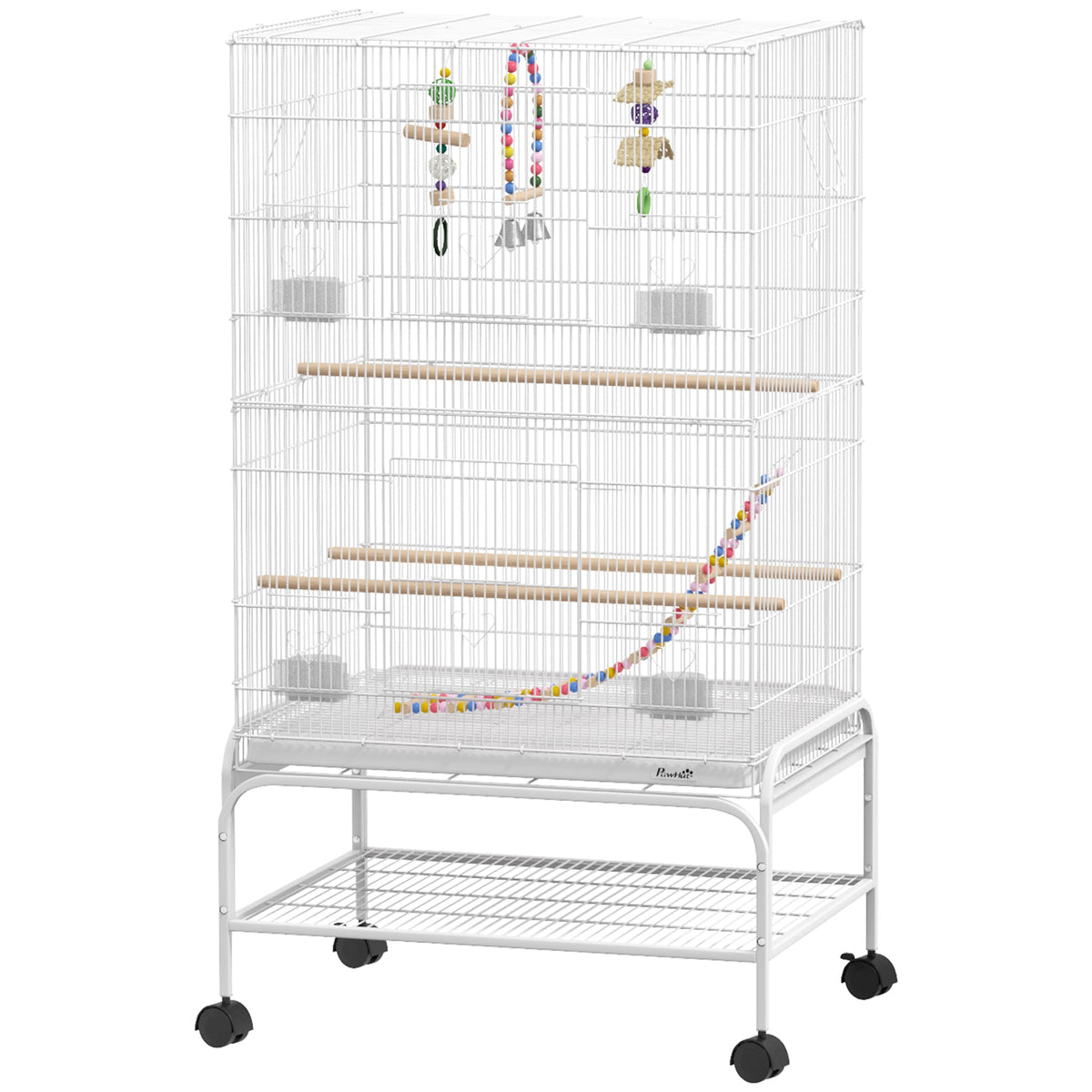 52" Bird Cage with Rolling Stand, Toys, for Budgies Canaries Black