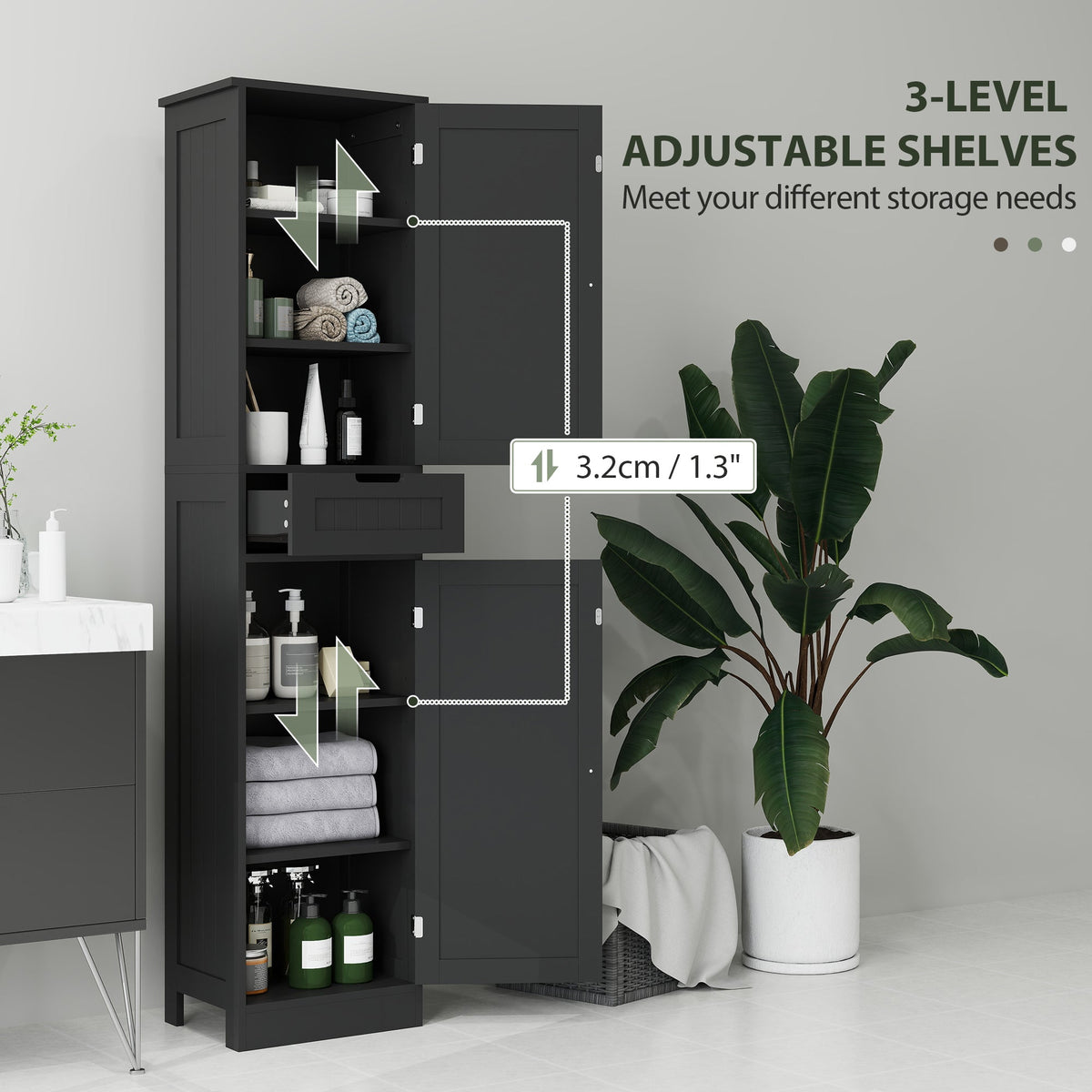 Freestanding Bathroom Cabinet with Drawer and 2 Doors, Tall Bathroom Cupboard for Kitchen, Study, Living Room