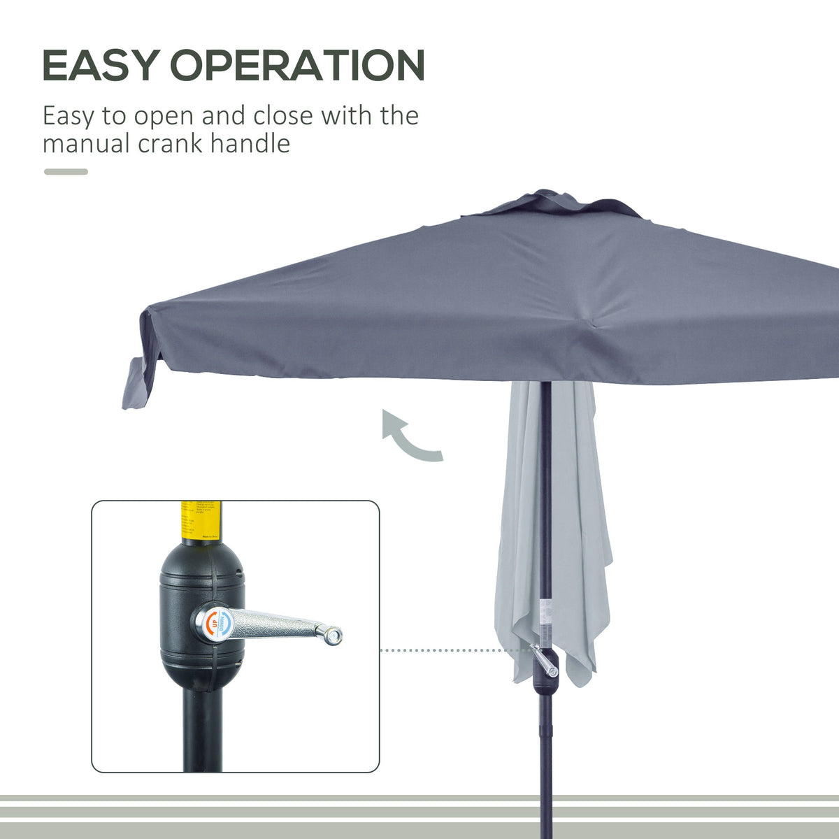 9.8ft Half Umbrella Semi Round Patio Parasol with Crank Handle, Top Vent for Garden, Balcony- NO BASE INCLUDED, Green