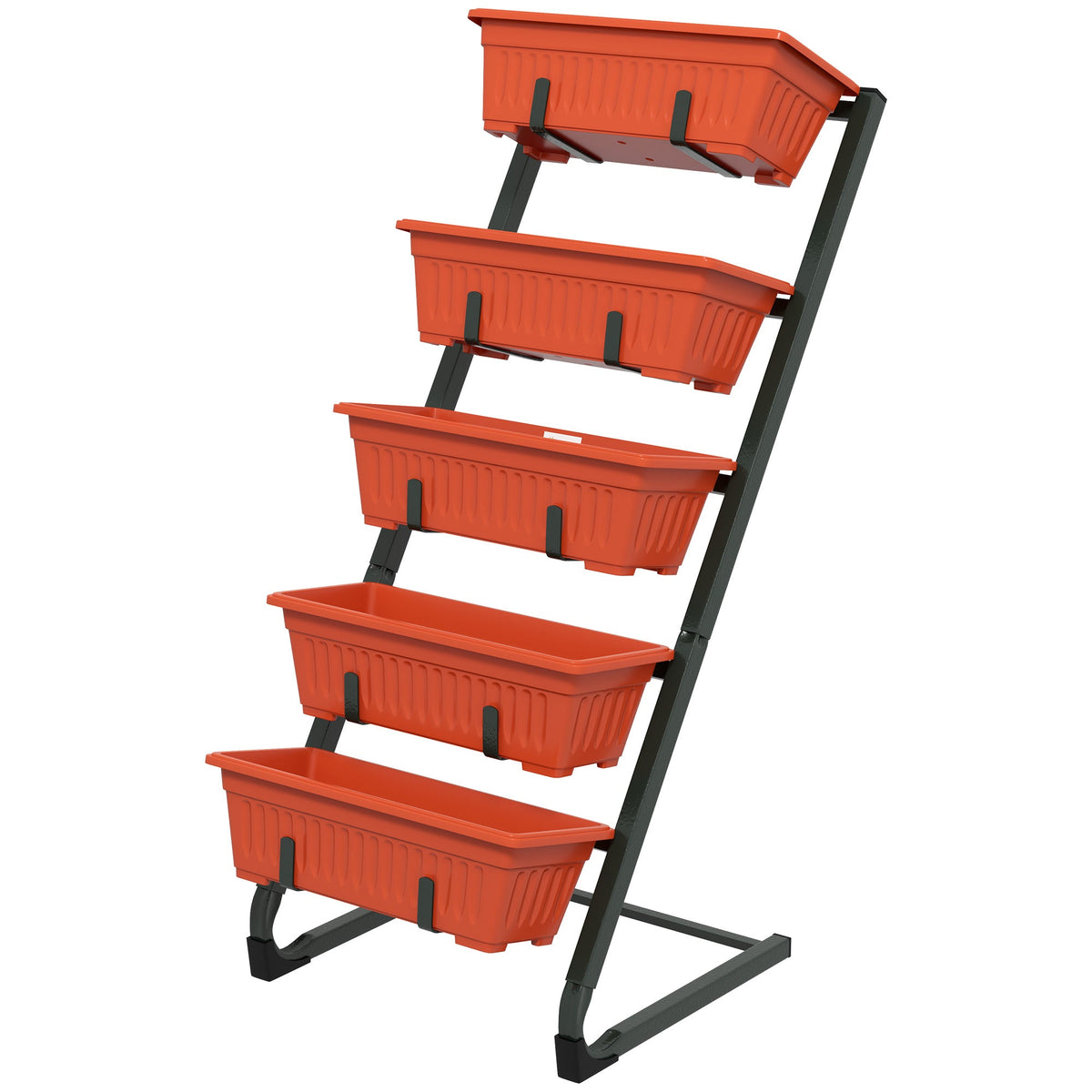 5-Tier Vertical Raised Garden Planter with 5 Boxes, Wheels, Outdoor Plant Stand for Vegetable Flowers, Brown