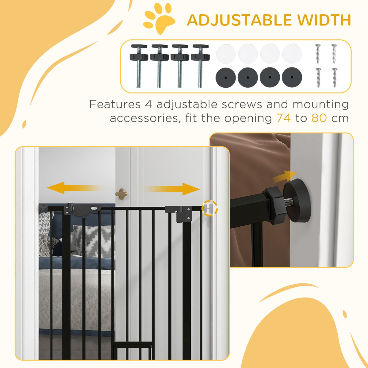 36" Easy Open Indoor Dog Gates for Doorways, House, Stair - White