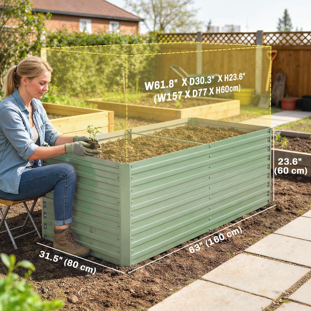 5' x 3' x 2' Raised Garden Bed, Galvanized Planter Box for Growing Flowers, Herbs and Vegetables, Black