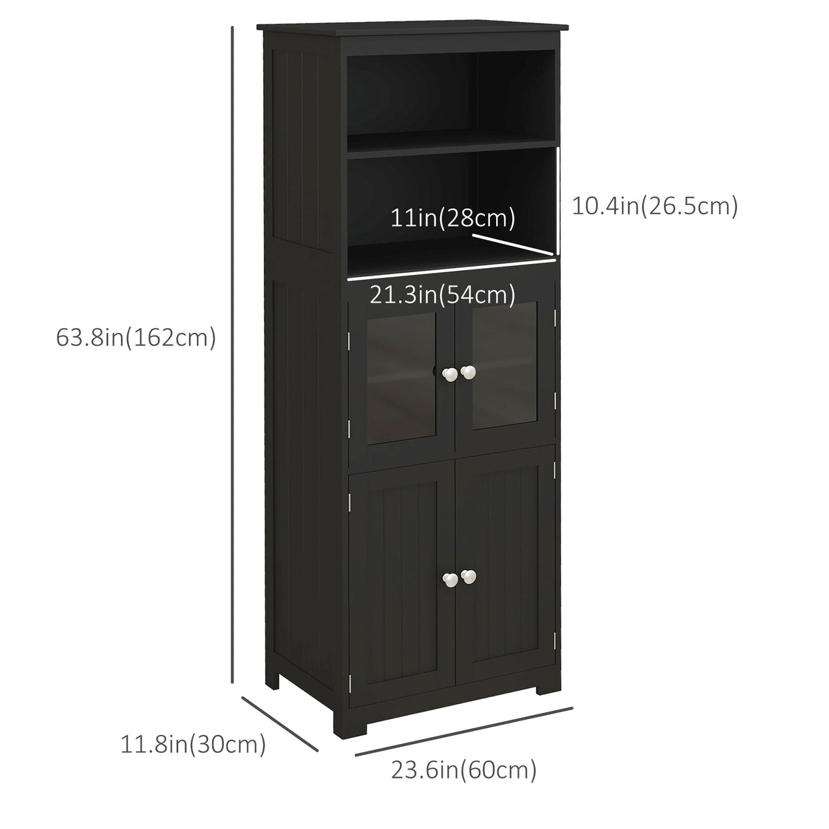 63" Small Buffet with Hutch, 4-Door Kitchen Pantry, Freestanding Storage Cabinet with Adjustable Shelf for Dining Room, Living Room, White