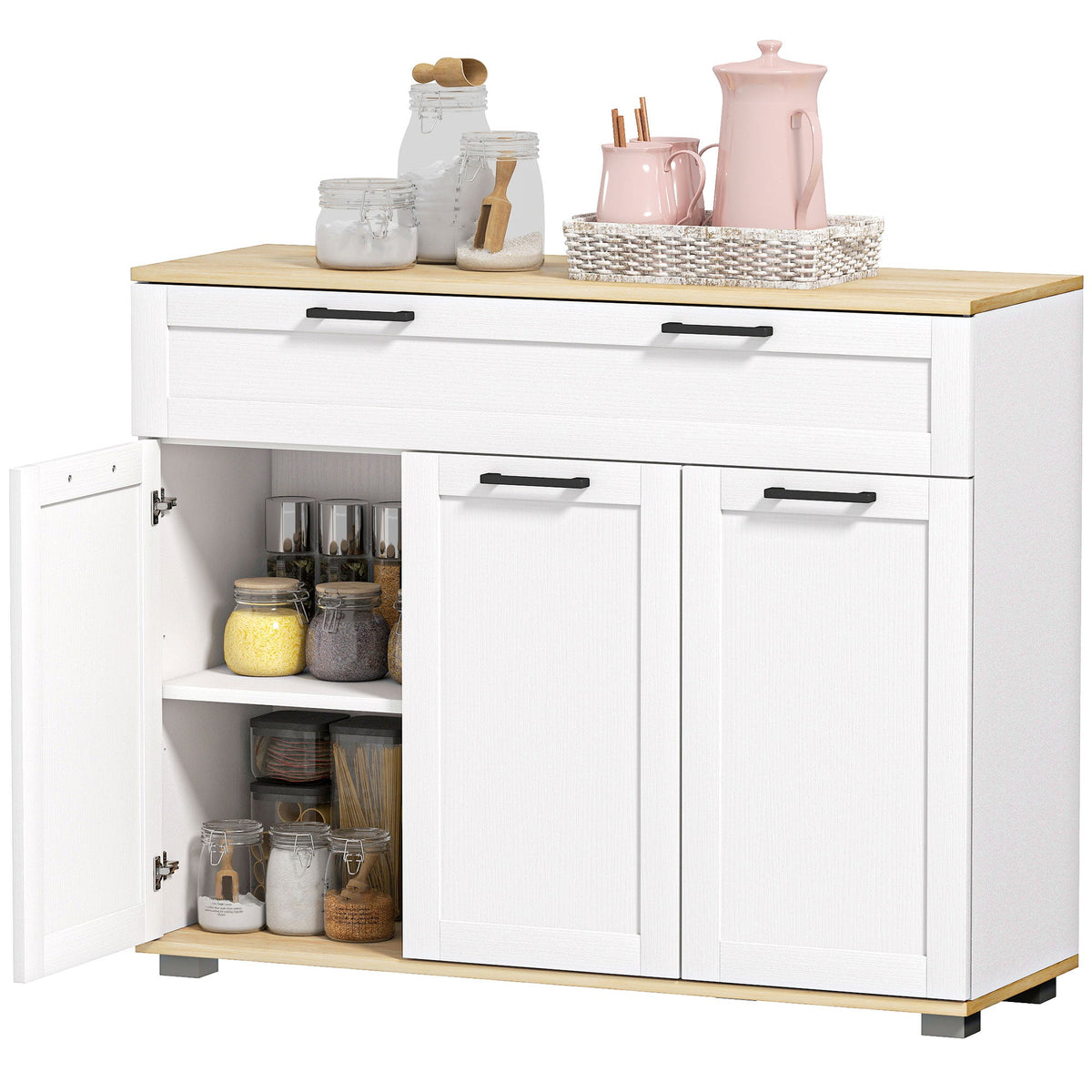 Sideboard Buffet Cabinet, Modern 40" Coffee Bar Cabinet with Wide Drawer, 3 Doors and 2 Adjustable Shelves, Black