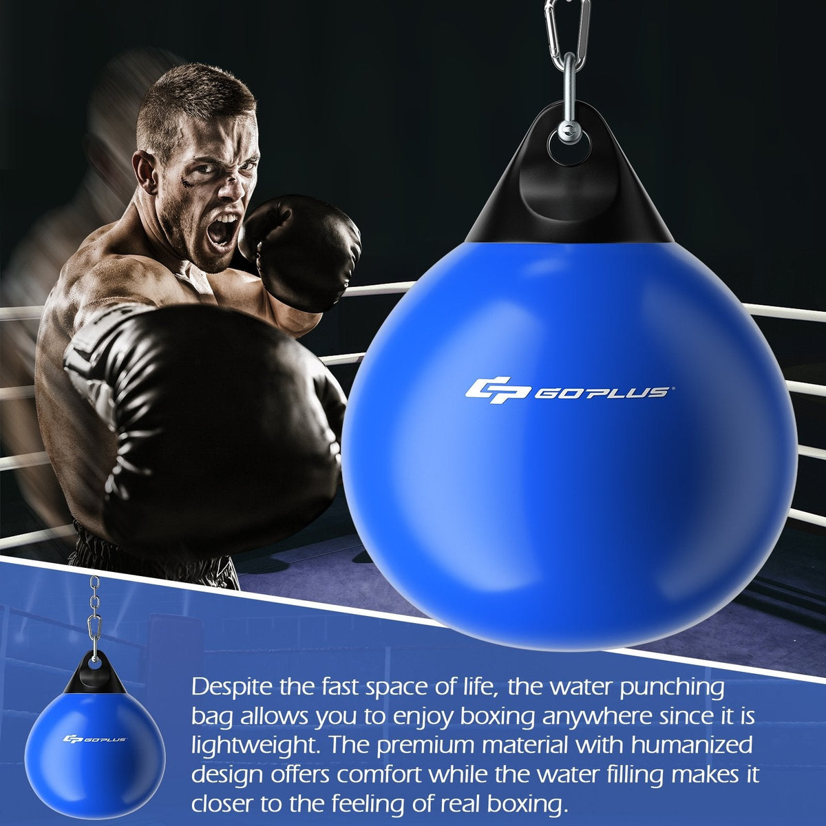 18 Inch 110 Pound Heavy Punching Water Aqua Bag with Adjustable Metal Chain-Black