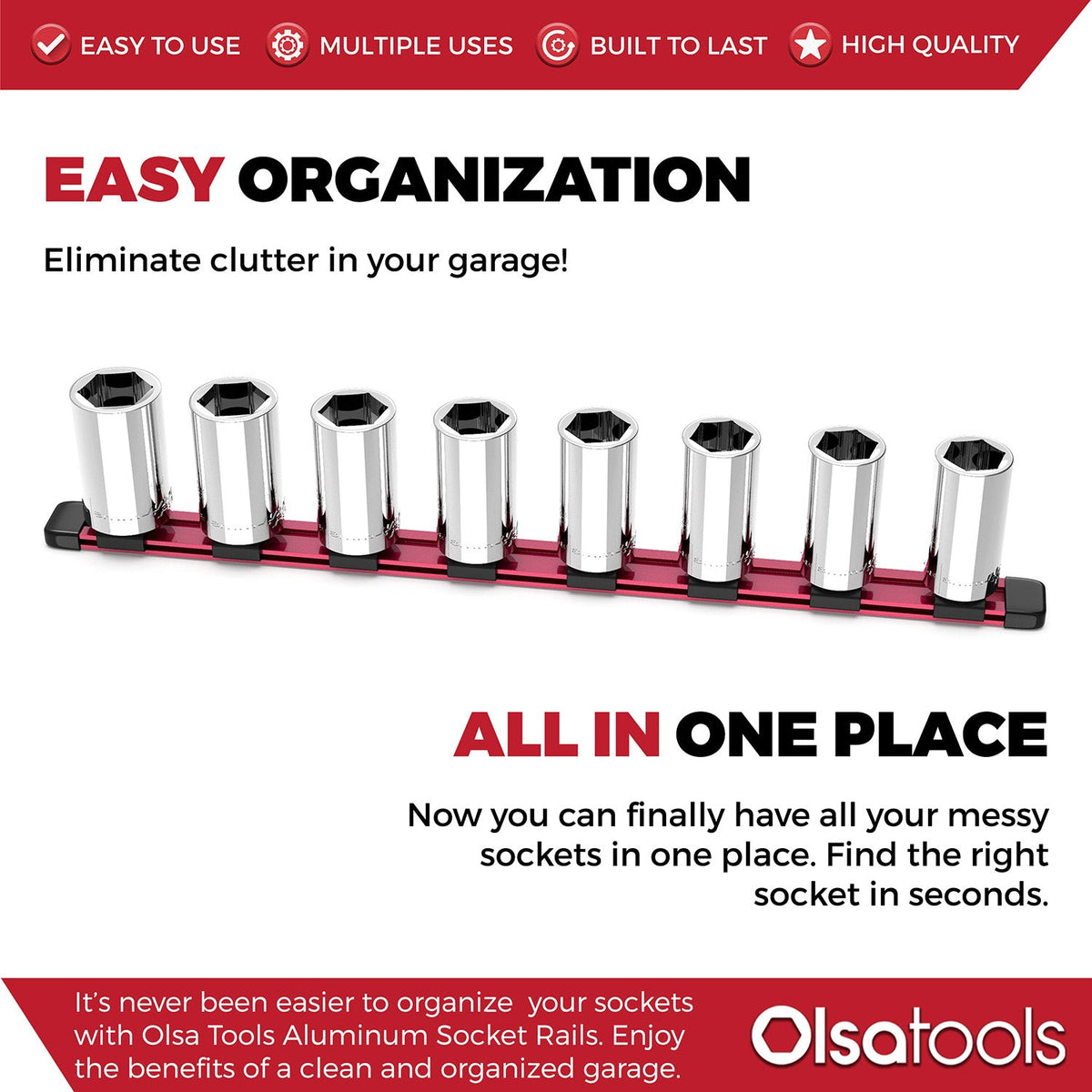 Aluminum Socket Organizer Rails With Rubber End Caps