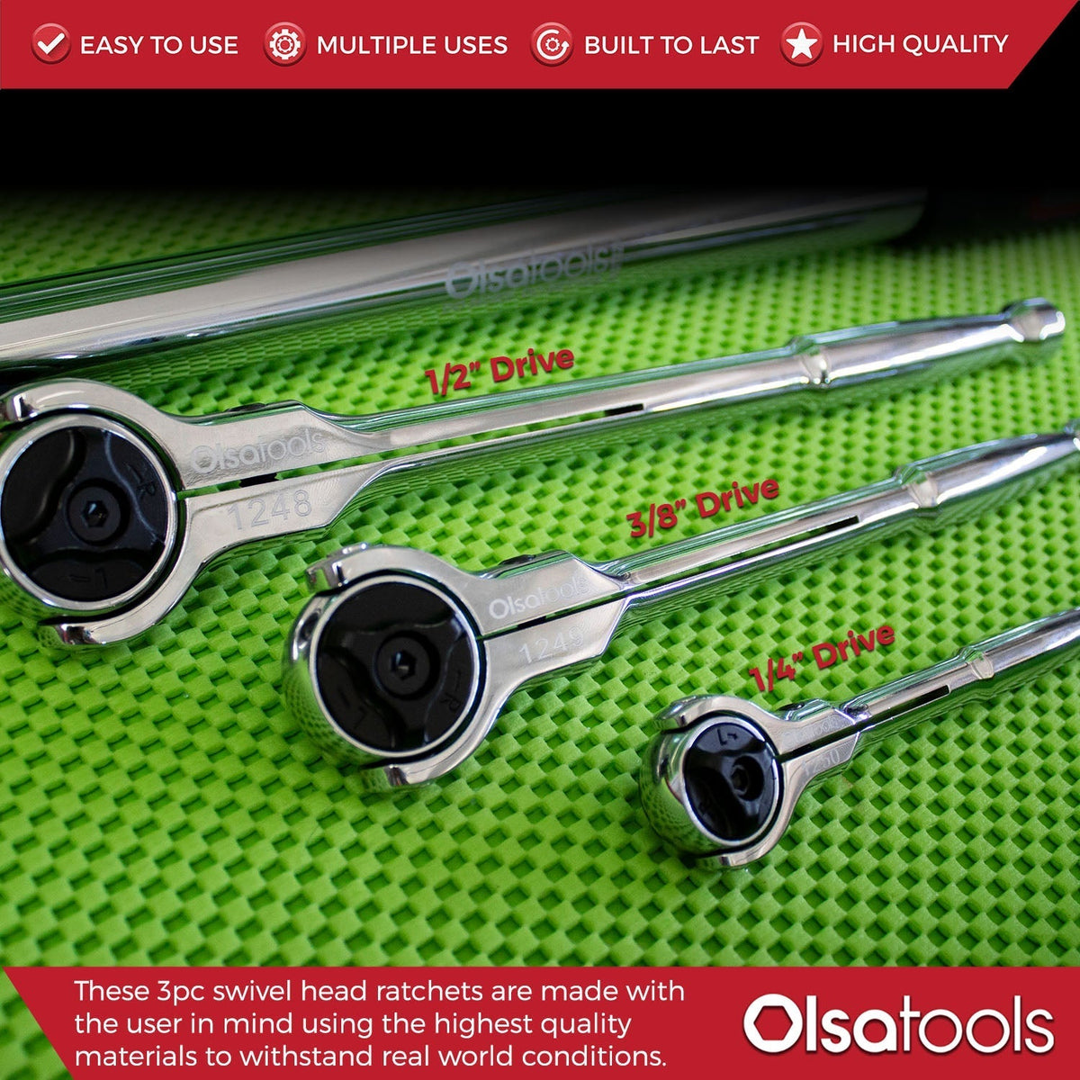 Swivel Head Ratchet - 90 Tooth Round Head