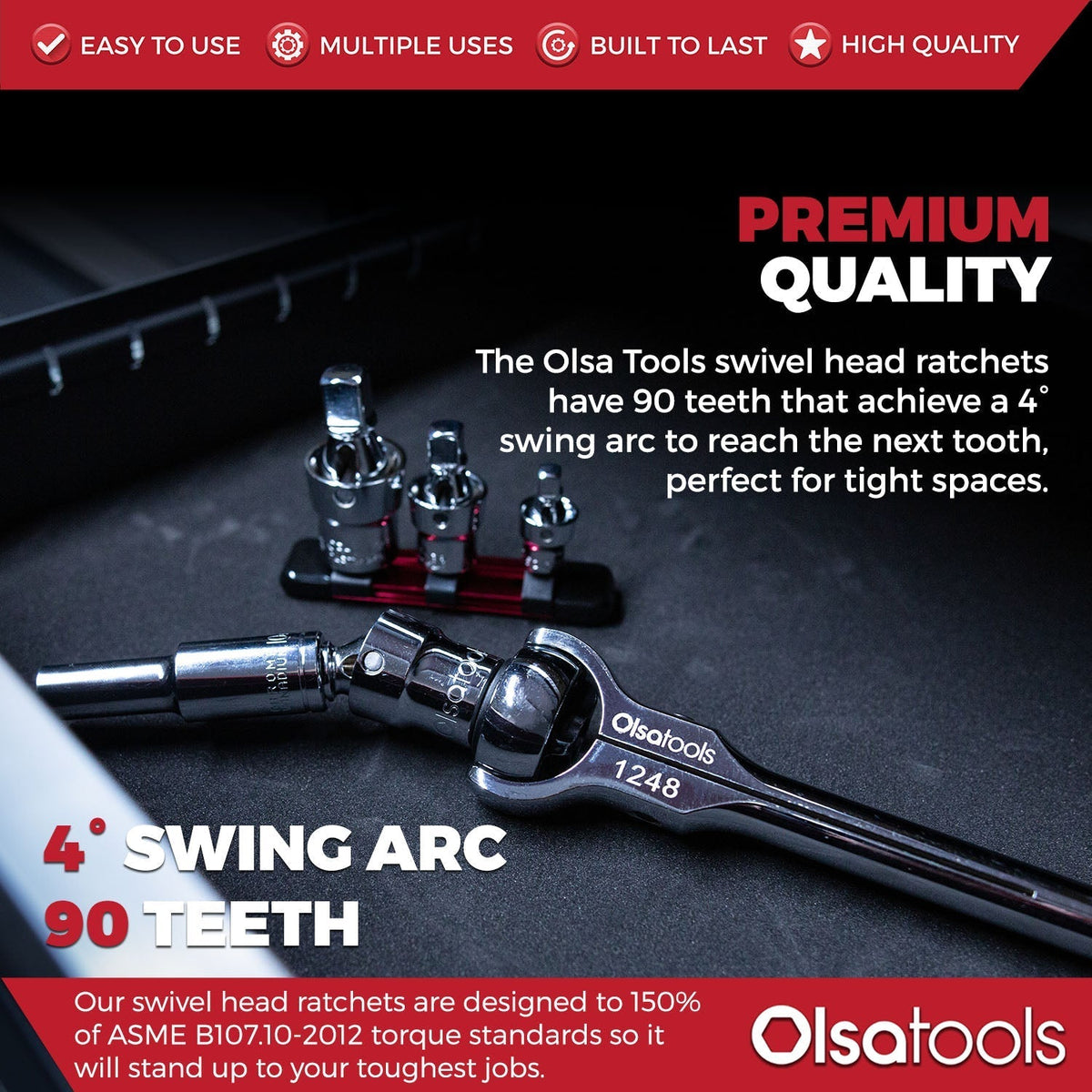 Swivel Head Ratchet - 90 Tooth Round Head