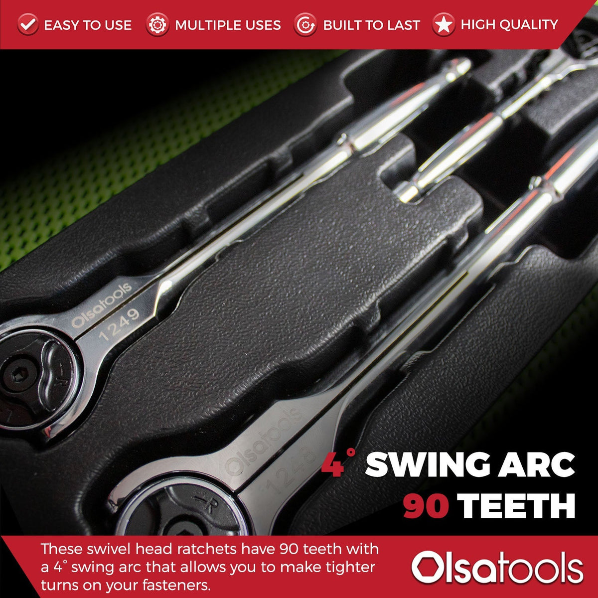Swivel Head Ratchet - 90 Tooth Round Head