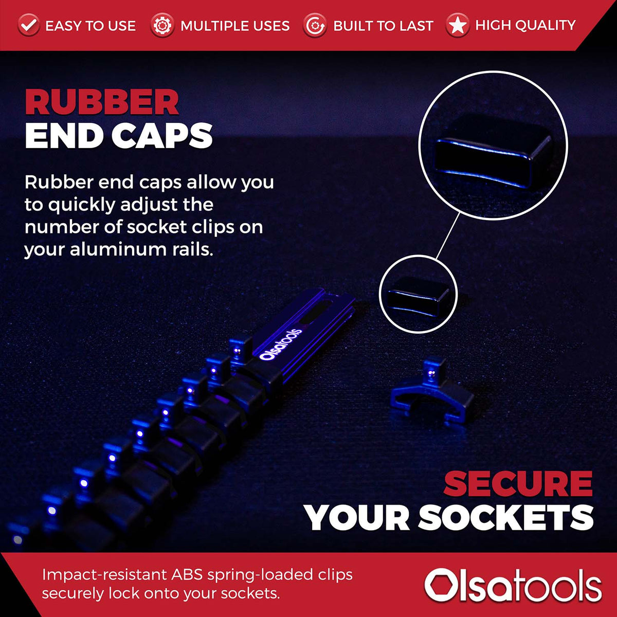 Aluminum Socket Organizer Rails With Rubber End Caps