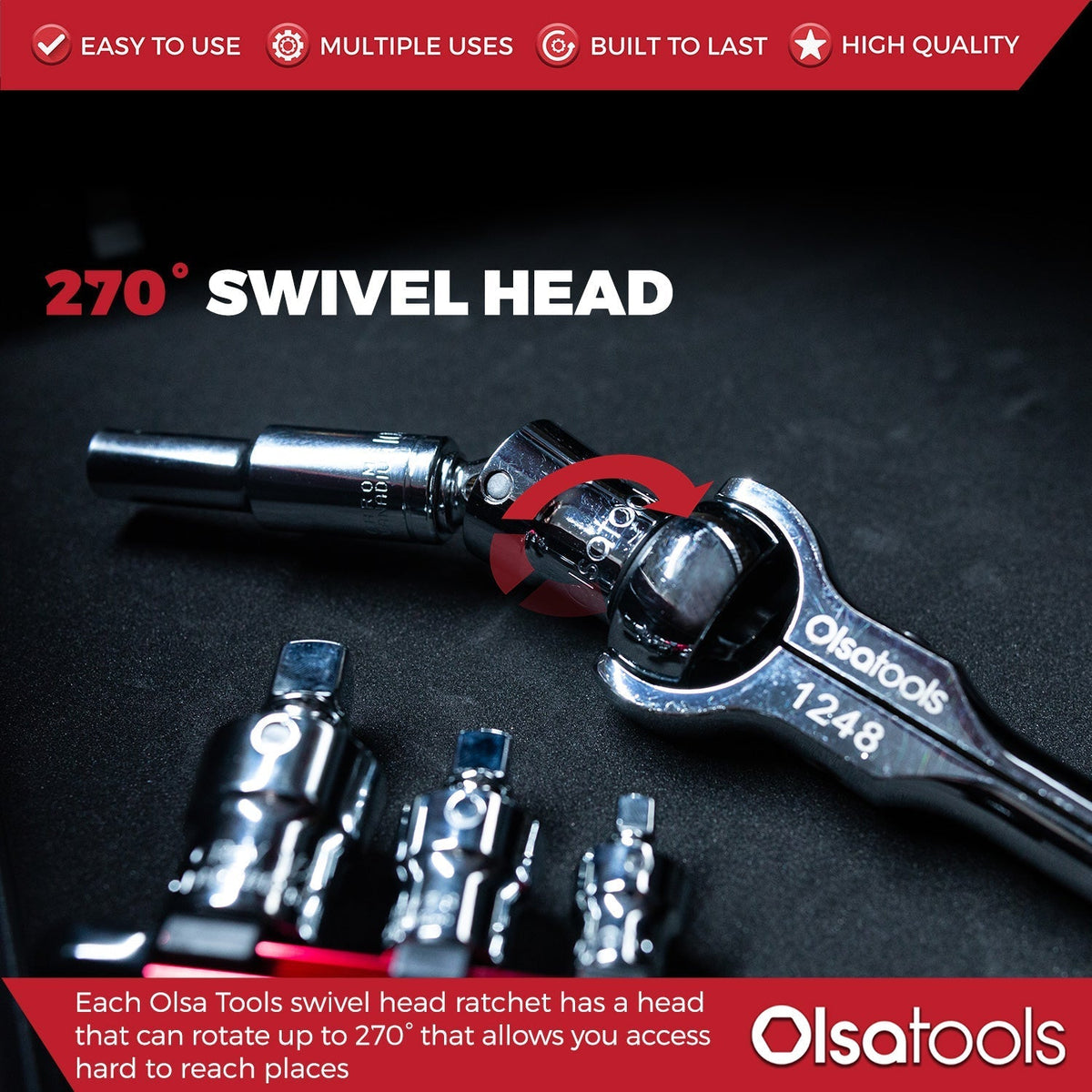 Swivel Head Ratchet - 90 Tooth Round Head