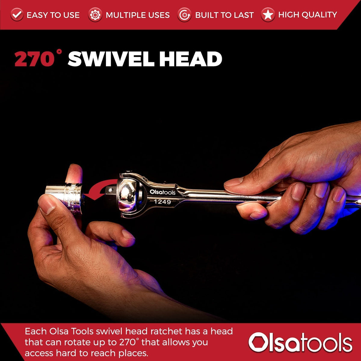 Swivel Head Ratchet - 90 Tooth Round Head