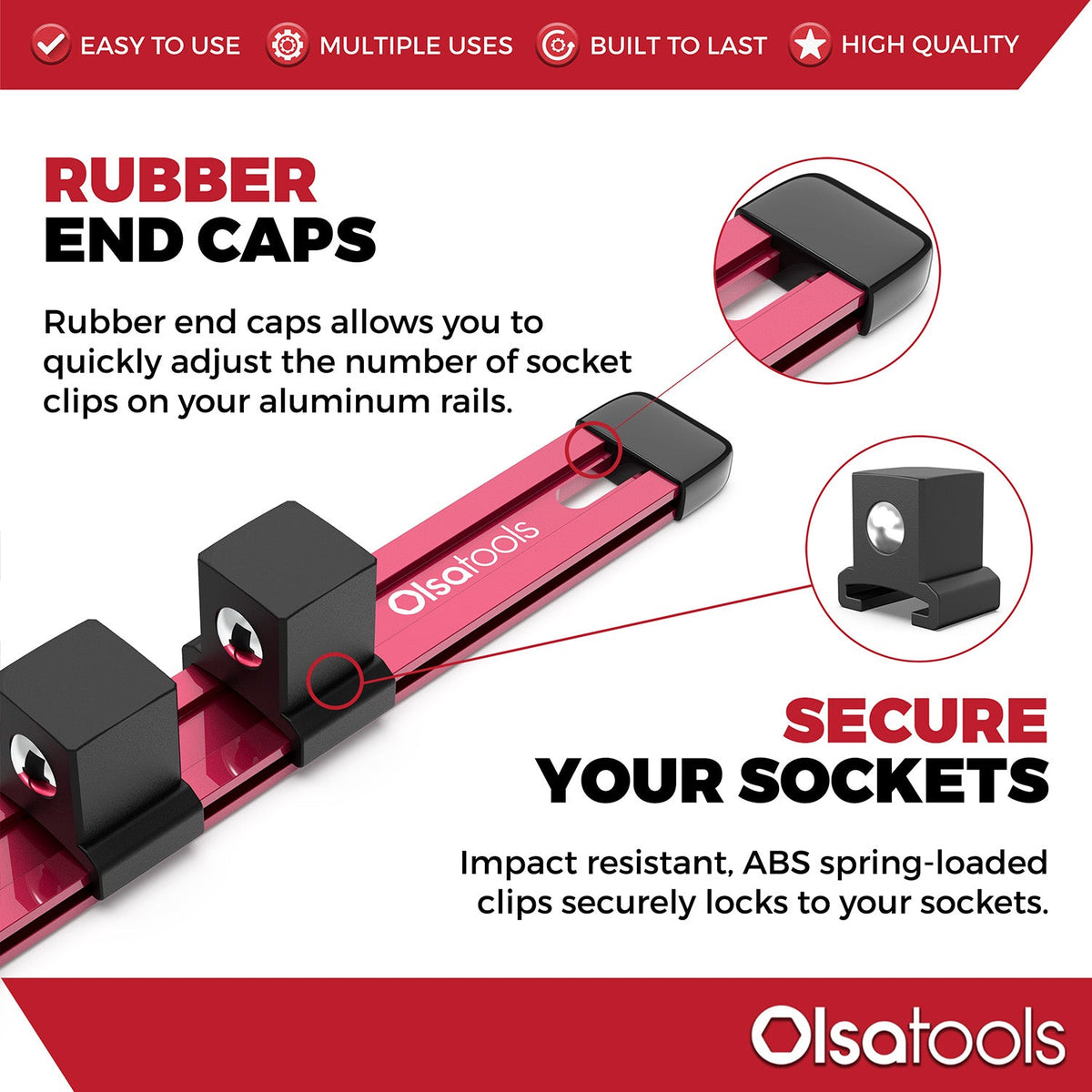 Aluminum Socket Organizer Rails With Rubber End Caps