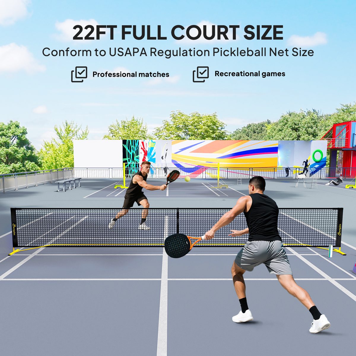 Portable Pickleball Net Set with 22FT Regulation Size Net, Carrying Bag for Indoor Outdoor Driveway, Yellow