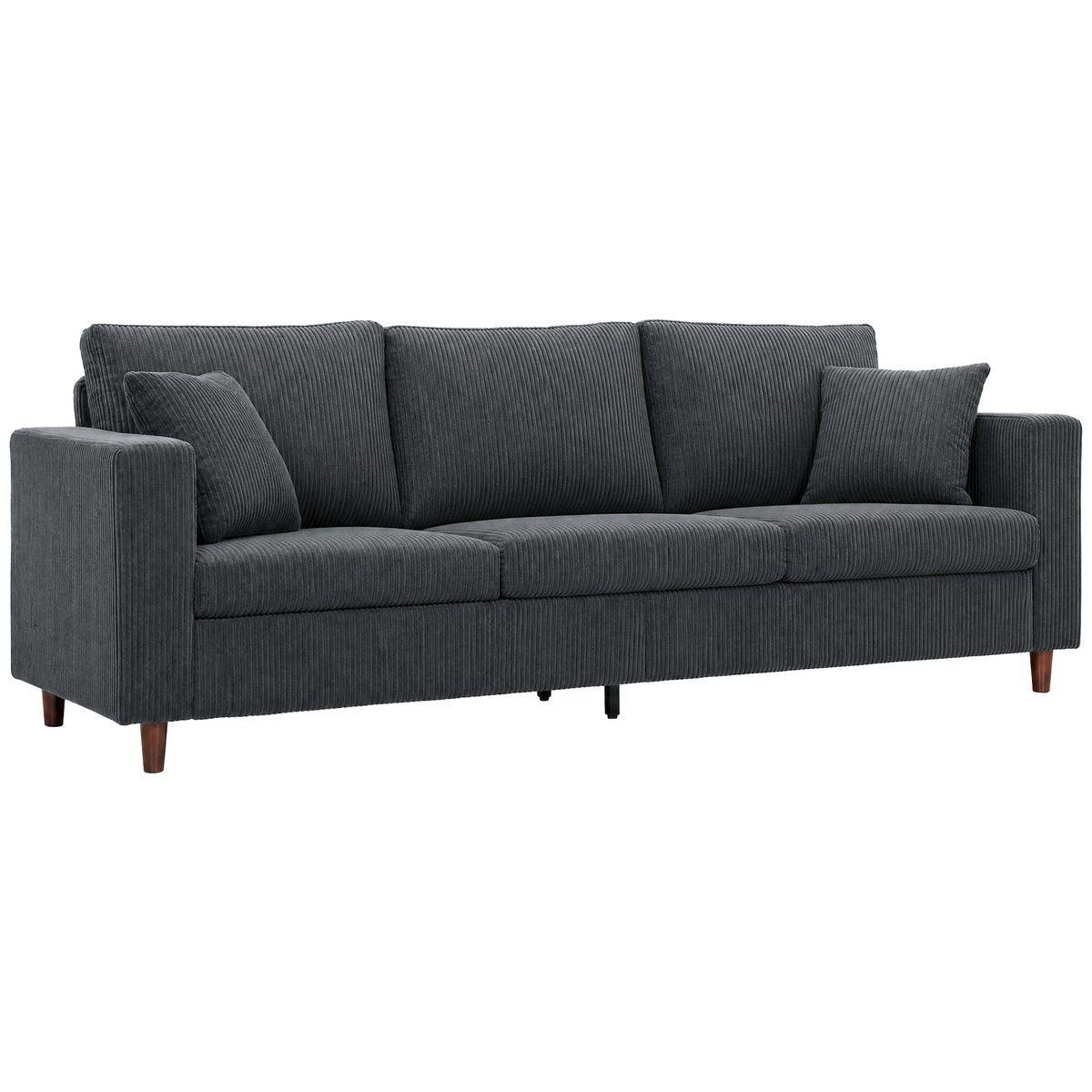3 Seater Sofa with Wide Seat, Corduroy Couch with Deep Seat, Spring Cushion, Dark Grey