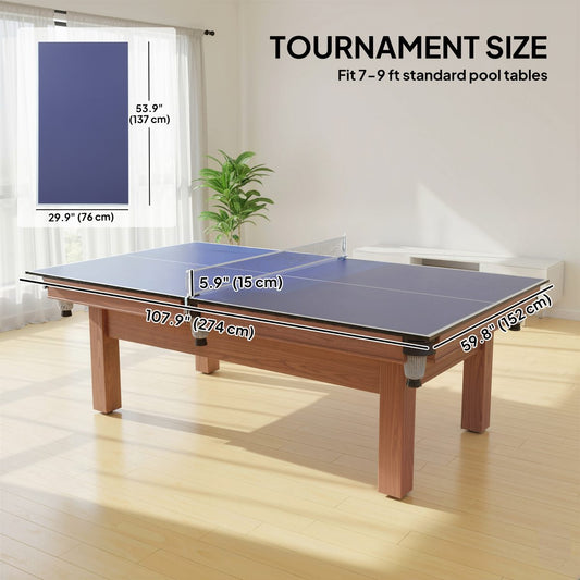 9 ft Folding Ping Pong Table Top for Pool Tables, Table Tennis Conversion Top with Net, Foam Padding, Blue