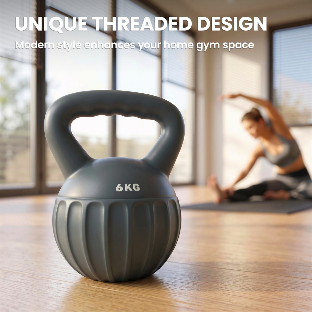 Kettlebell, 13 lbs Kettle Bell with Non-Slip Handle for Home Gym, Weight Lifting and Strength Training, Grey