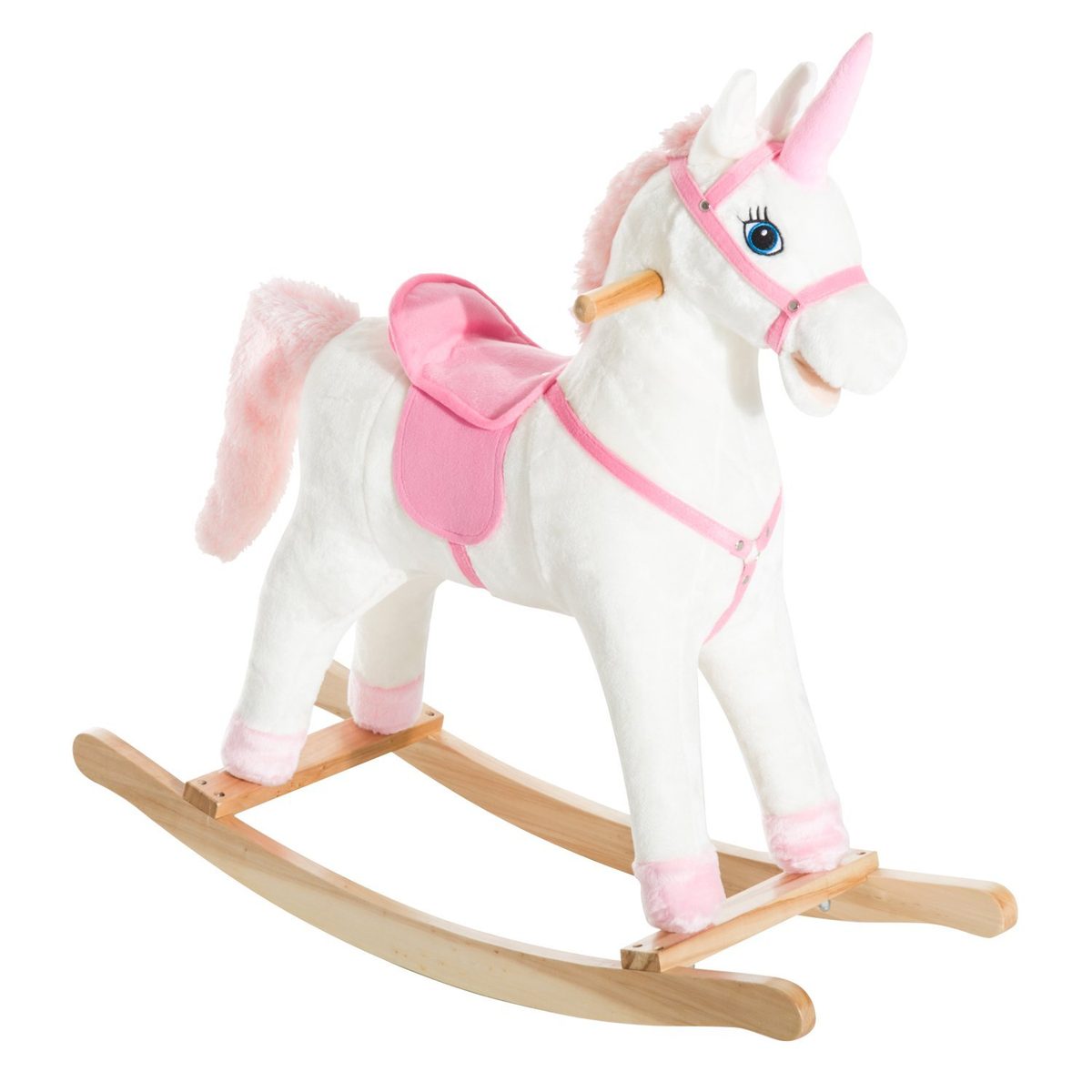 Kids Plush Toy Rocking Horse Unicorn with Realistic Sounds, White & Pink