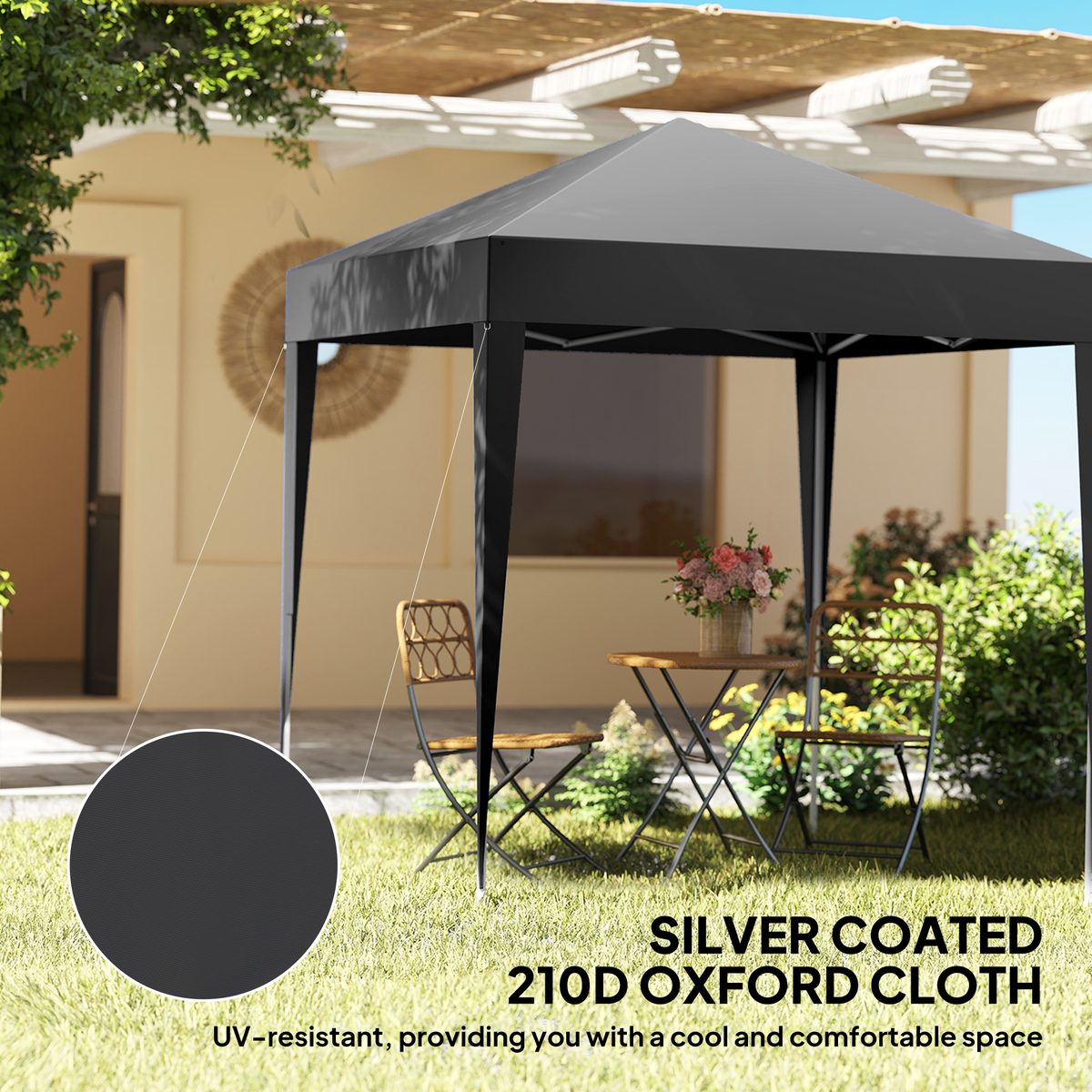 6.6'x6.6' Pop Up Canopy Tent with Sidewalls, Instant Sun Shelter Camping Gazebo with Carry Bag, Black