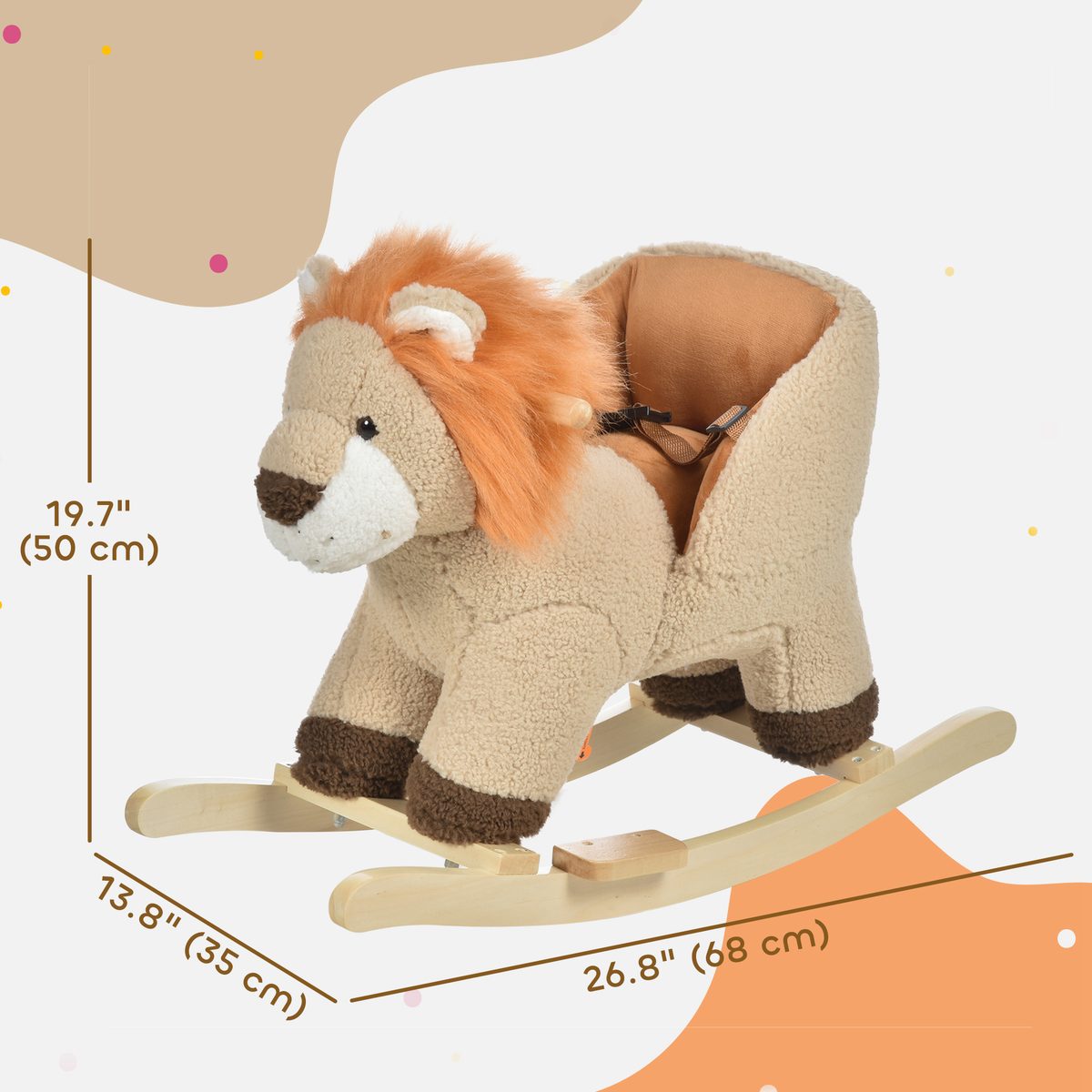 Baby Rocking Horse Lion Design Plush Stuffed Rocking Chair, Wooden Rocking Horse with Sound, Seat Belt for Boys and Girls Gift, Brown