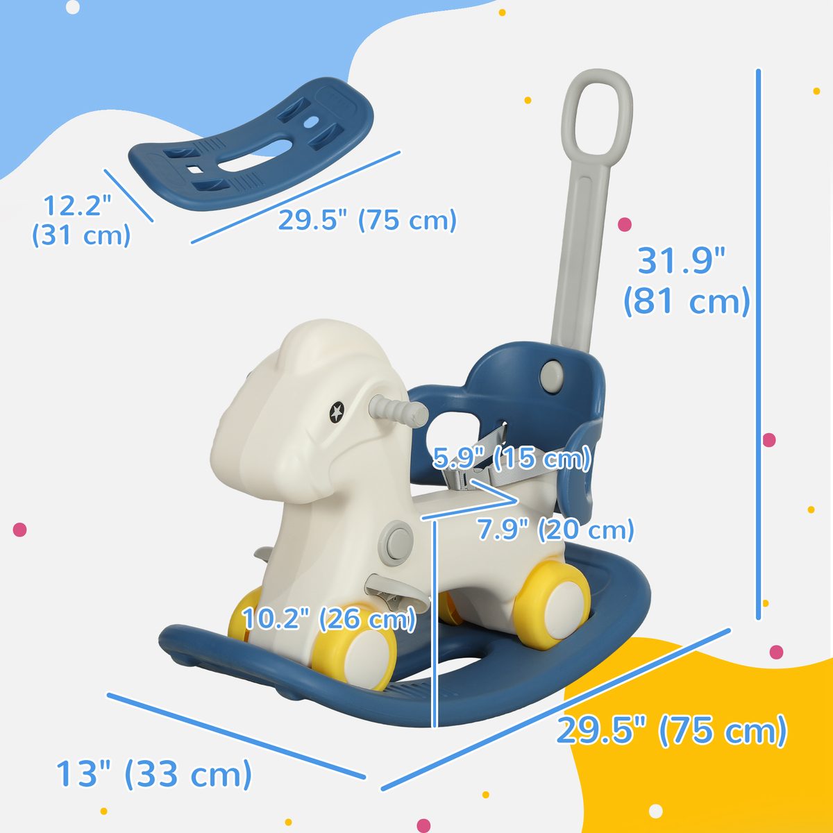 4 in 1 Kids Rocking Horse w/ Detachable Balance Board & Push Handel, Blue