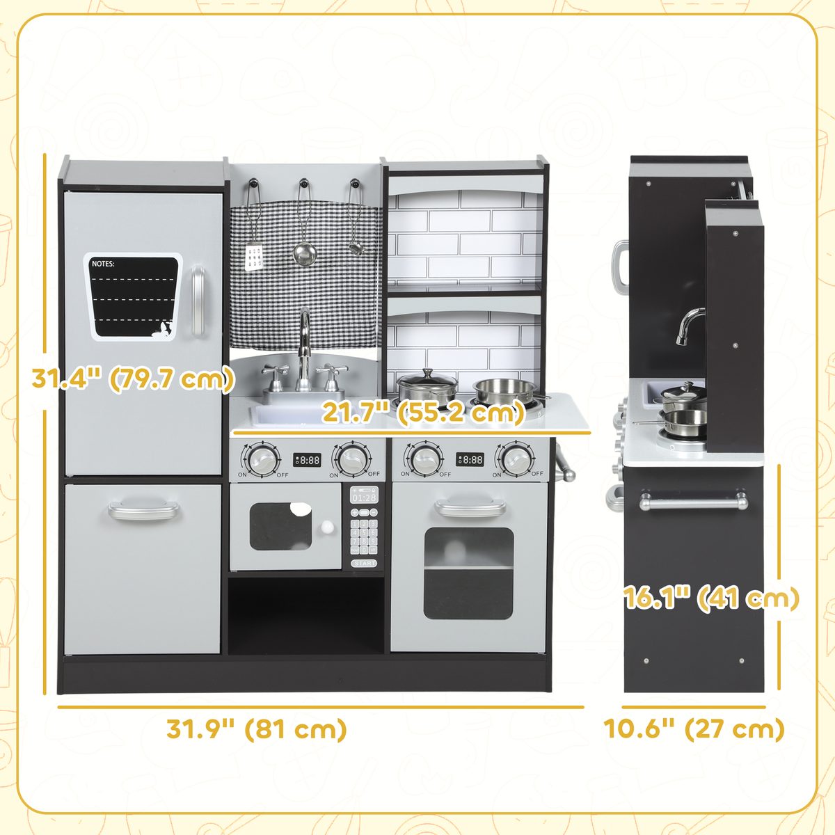 Play Kitchen for Kids, Pretend Kids Kitchen Playset with Switch Knob Sound, Accessories for Ages 3-8 Years, Dark Brown