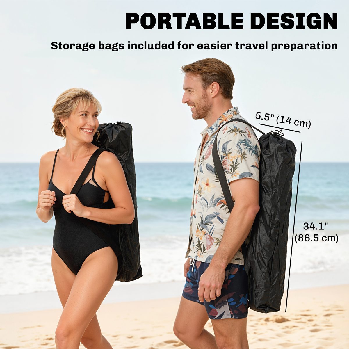 Set of 2 Reclining Camping Chair with Foot Rest, Folding Camping Chair w/ Headrest, Cup Holder, Storage Bag, Black
